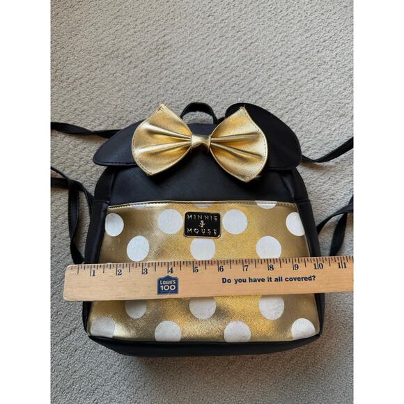 Disney Minnie Mouse Gold Polka Dot Mini Backpack Bow Ears Faux Leather Kidcore main image 4